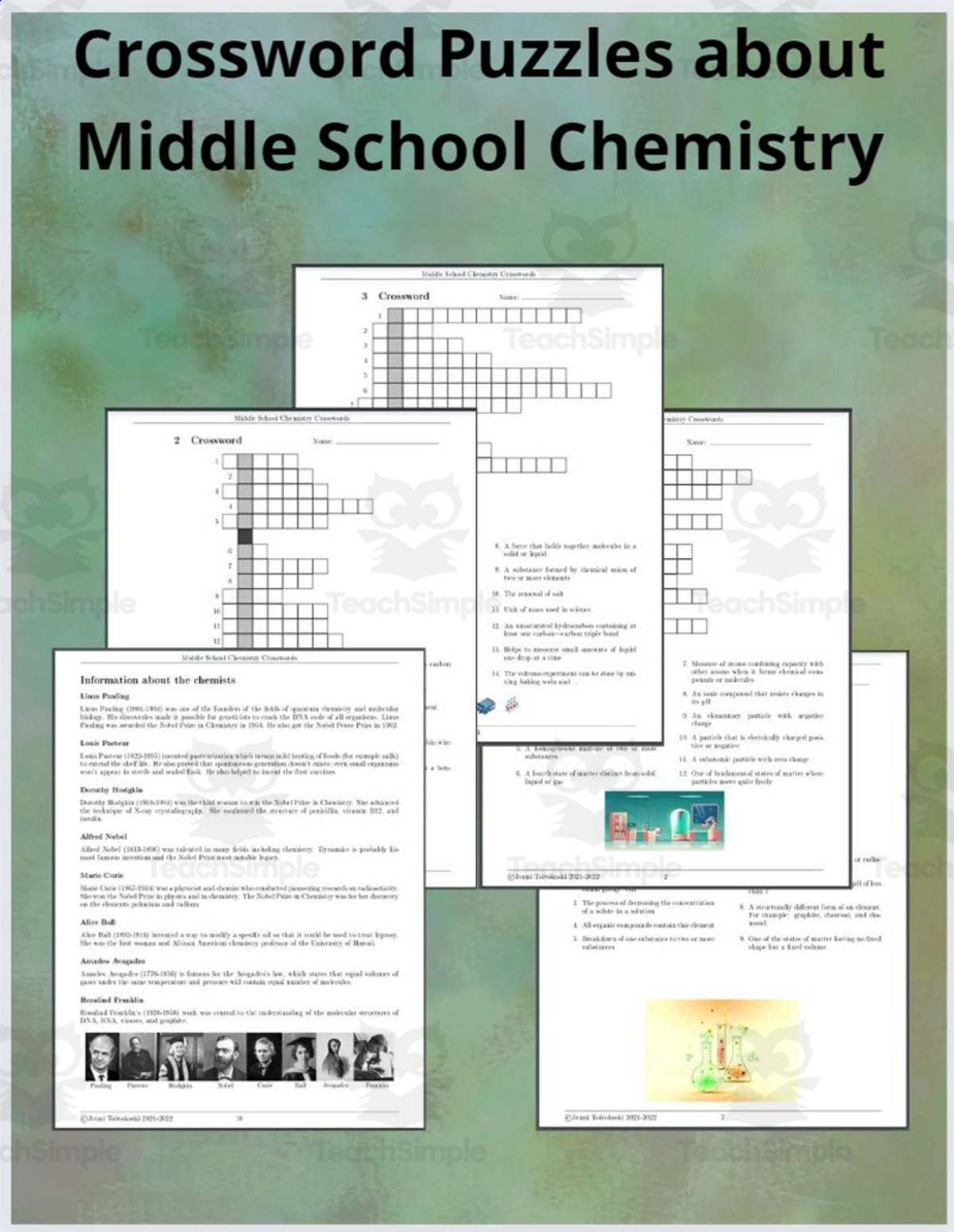An educational teaching resource from TheBrightestKid entitled Crossword Puzzles about Middle School Chemistry downloadable at Teach Simple.