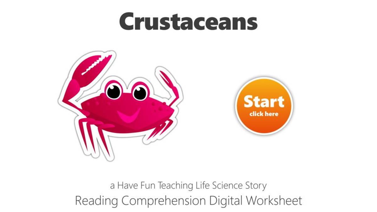 An educational teaching resource from Have Fun Teaching entitled Crustaceans Reading Comprehension Digital Worksheet downloadable at Teach Simple.