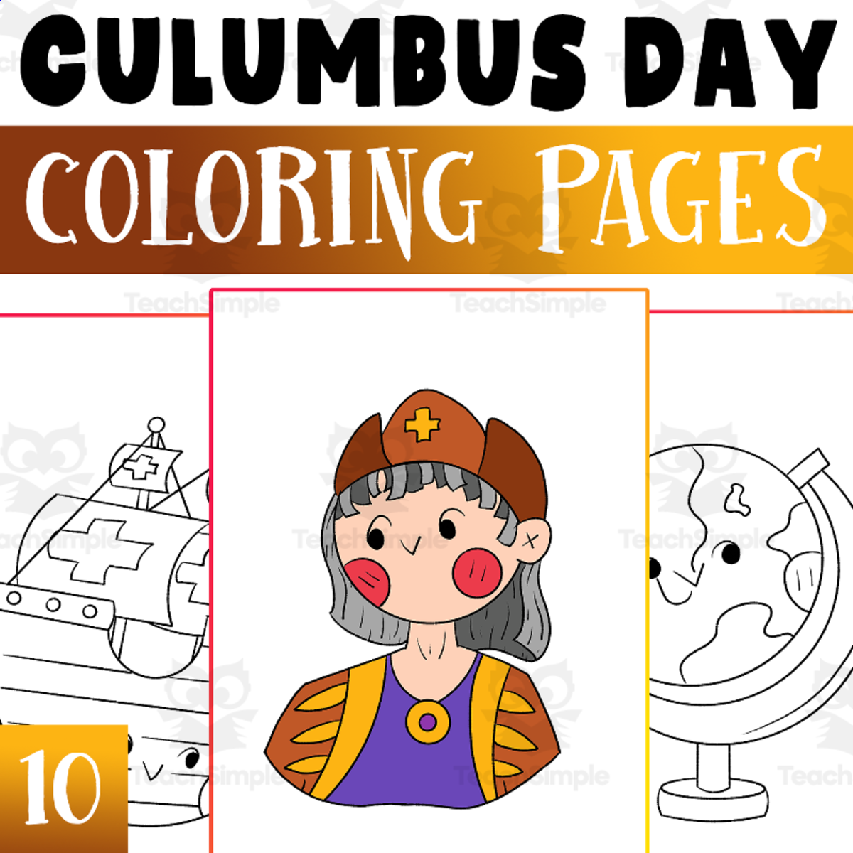 An educational teaching resource from Lapiiin Art Activities entitled Culumbus Day Coloring Pages Worksheet Activity downloadable at Teach Simple.