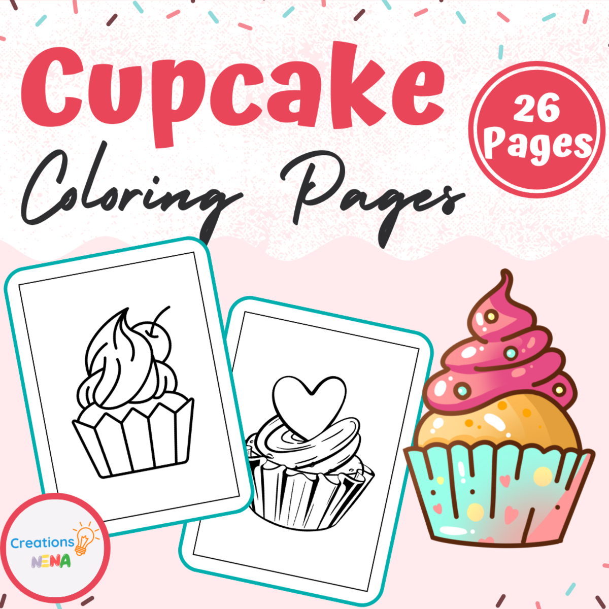An educational teaching resource from Nena Creations entitled Cupcake Coloring Pages for Kids. downloadable at Teach Simple.