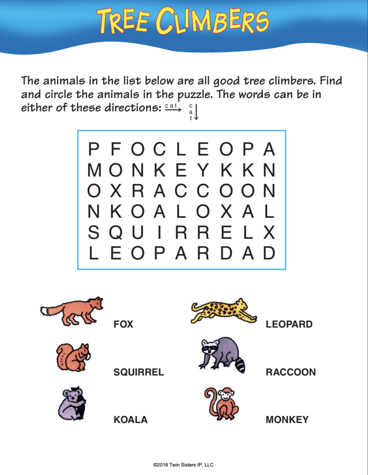 An educational teaching resource from Twin Sisters Digital Media entitled Curious Critters Word Search: Volume 1 Activity Book downloadable at Teach Simple.