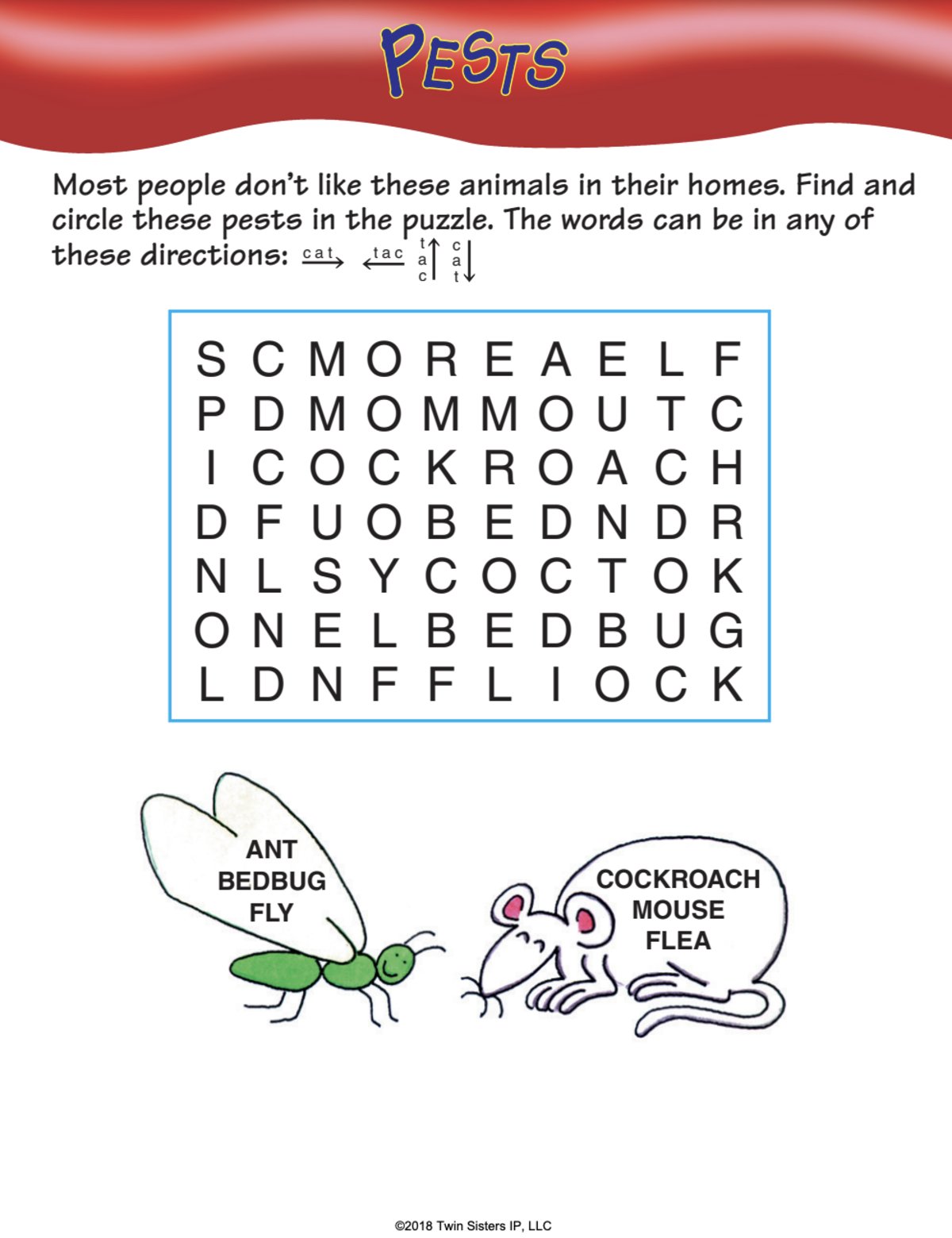 An educational teaching resource from Twin Sisters Digital Media entitled Curious Critters Word Search: Volume 2 Activity Book downloadable at Teach Simple.