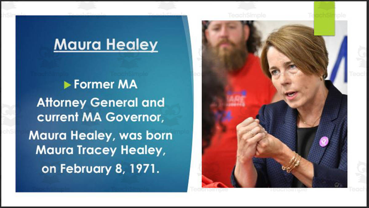 An educational teaching resource from Mr. Matthews Teacher Store entitled Current Massachusetts Governor, U.S. Senators & Representatives (BIO PPT Bundle) downloadable at Teach Simple.