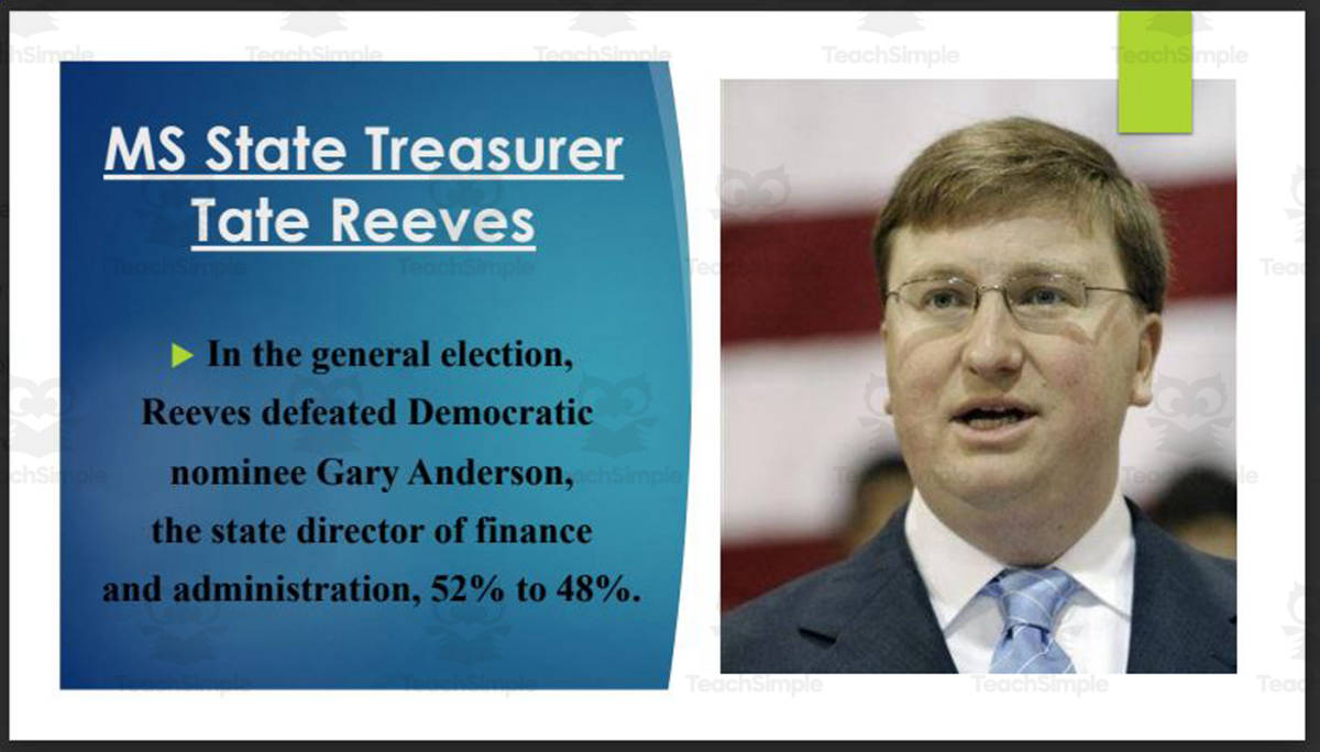 An educational teaching resource from Mr. Matthews Teacher Store entitled Current Mississippi Governor and Lt. Governor (BIO PPT Bundle) downloadable at Teach Simple.