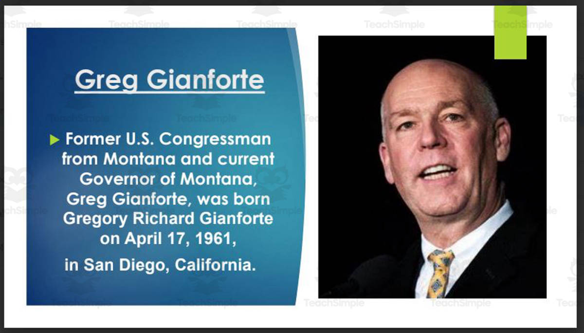 An educational teaching resource from Mr. Matthews Teacher Store entitled Current Montana Governor, U.S. Senators & Rep. (Biography PPT Bundle) downloadable at Teach Simple.
