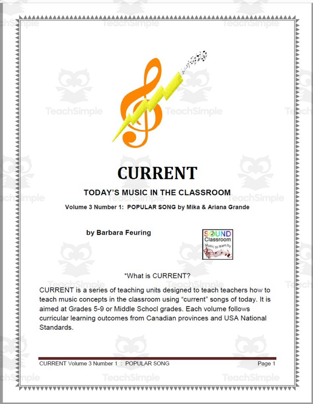 An educational teaching resource from MUSICWORKS entitled CURRENT: Today's Music in the Classroom V3 N1 downloadable at Teach Simple.