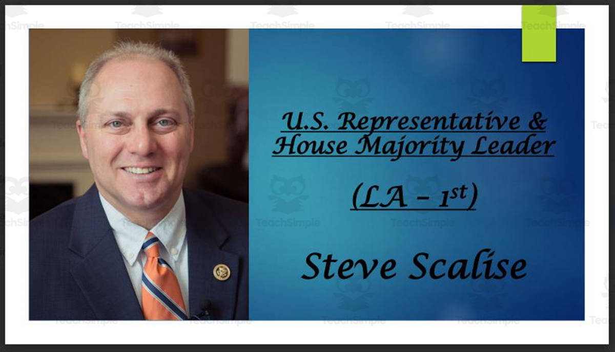 An educational teaching resource from Mr. Matthews Teacher Store entitled Current U.S. House Majority Leader & House Minority Leader (BIO PPT Bundle) downloadable at Teach Simple.