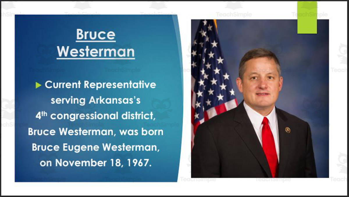 An educational teaching resource from Mr. Matthews Teacher Store entitled Current U.S. Representatives from Arkansas (BIO PPT Bundle) downloadable at Teach Simple.