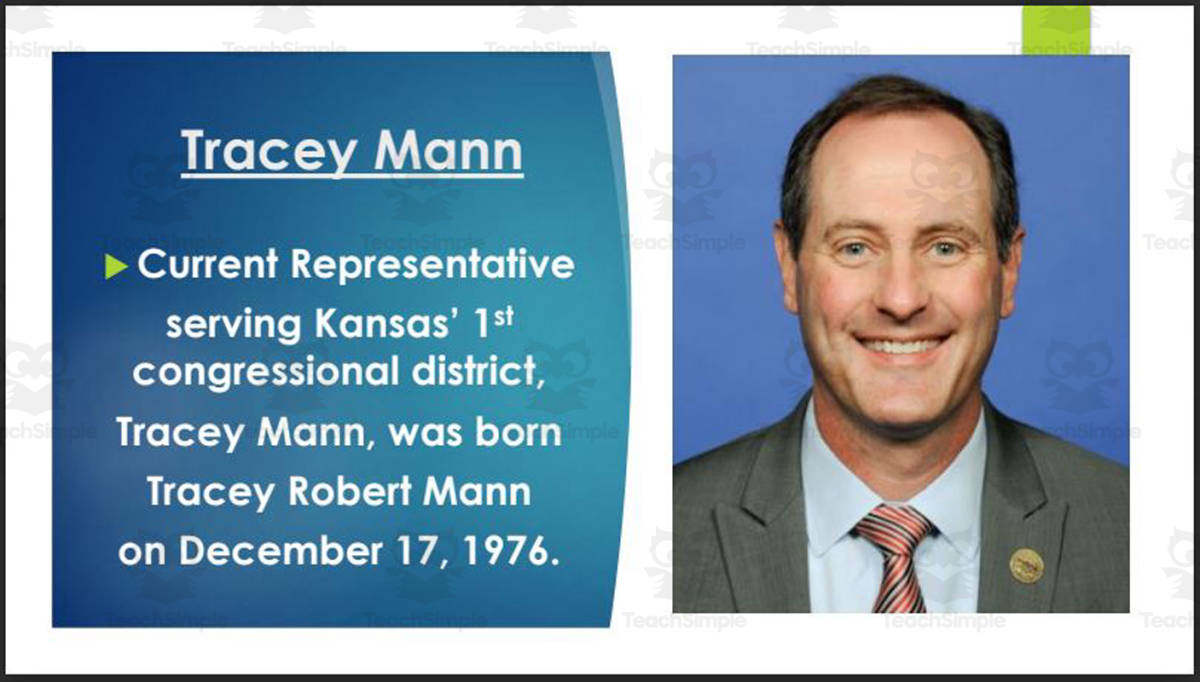An educational teaching resource from Mr. Matthews Teacher Store entitled Current U.S. Representatives from Kansas (BIO PPT Bundle) downloadable at Teach Simple.
