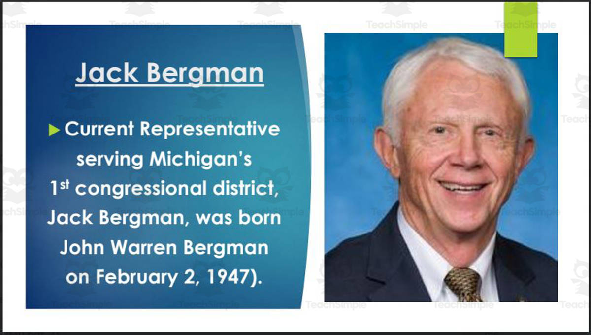 An educational teaching resource from Mr. Matthews Teacher Store entitled Current U.S. Representatives from Michigan - 1st to 10th - (BIO PPT Bundle) downloadable at Teach Simple.