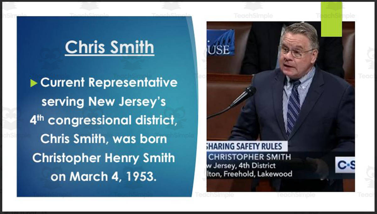 An educational teaching resource from Mr. Matthews Teacher Store entitled Current U.S. Representatives from New Jersey (Biography PowerPoint Bundle) downloadable at Teach Simple.