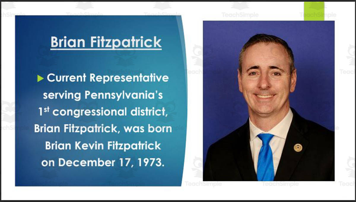An educational teaching resource from Mr. Matthews Teacher Store entitled Current U.S. Representatives from Pennsylvania (#1-10) BIO PPT Bundle downloadable at Teach Simple.