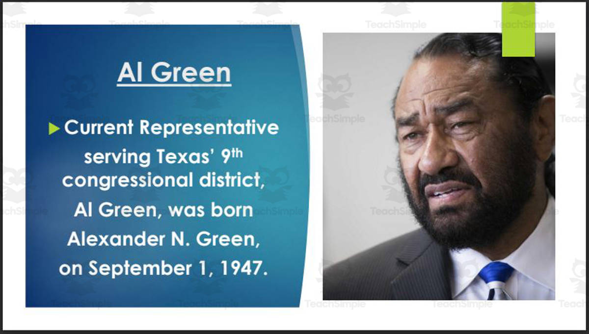 An educational teaching resource from Mr. Matthews Teacher Store entitled Current U.S. Representatives from Texas (Districts: #1-20) BIO PPT downloadable at Teach Simple.