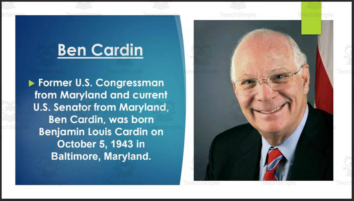 An educational teaching resource from Mr. Matthews Teacher Store entitled Current U.S. Senators and U.S. Representatives from Maryland (BIO PPT Bundle) downloadable at Teach Simple.