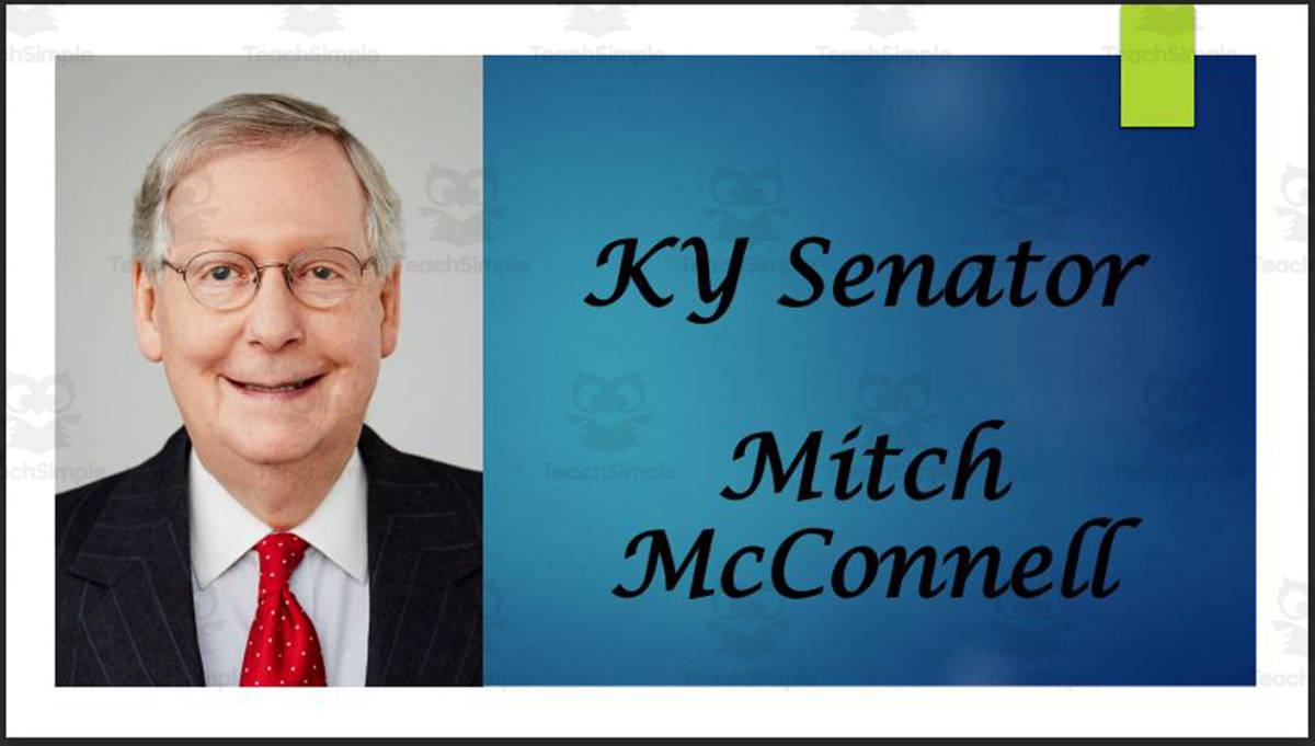 An educational teaching resource from Mr. Matthews Teacher Store entitled Current U.S. Senators from Kentucky (Biography PPT Bundle) downloadable at Teach Simple.