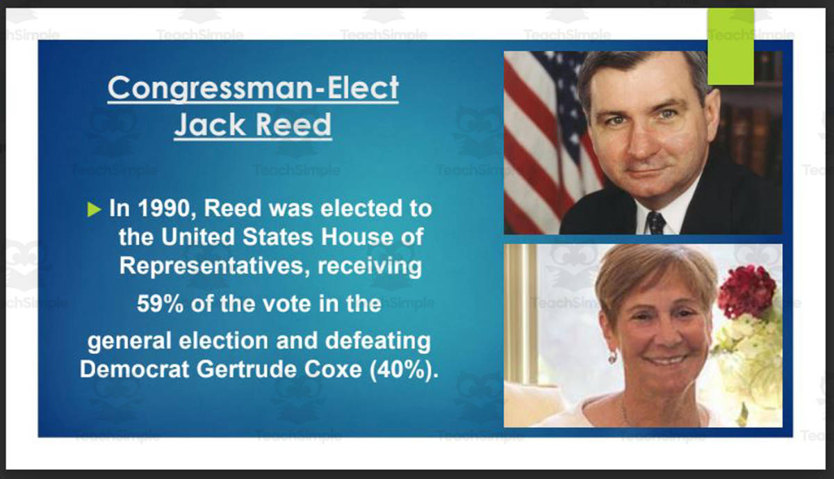 An educational teaching resource from Mr. Matthews Teacher Store entitled Current U.S. Senators from Rhode Island (Biography PPT Bundle) downloadable at Teach Simple.