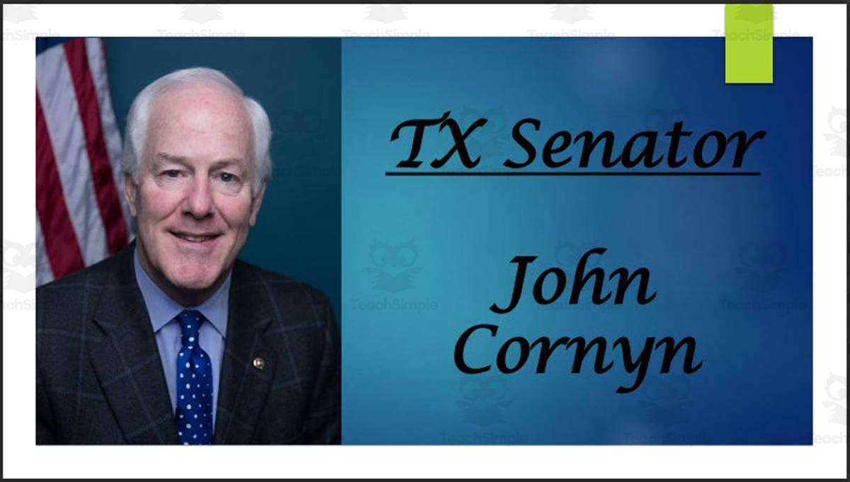 An educational teaching resource from Mr. Matthews Teacher Store entitled Current U.S. Senators from Texas (Biography PPT Bundle) downloadable at Teach Simple.