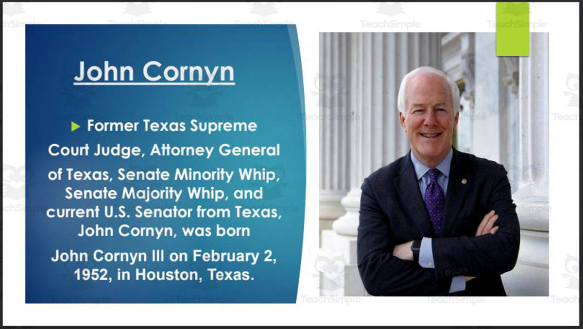 An educational teaching resource from Mr. Matthews Teacher Store entitled Current U.S. Senators from the Southwest Region (BIO PPT Bundle) downloadable at Teach Simple.
