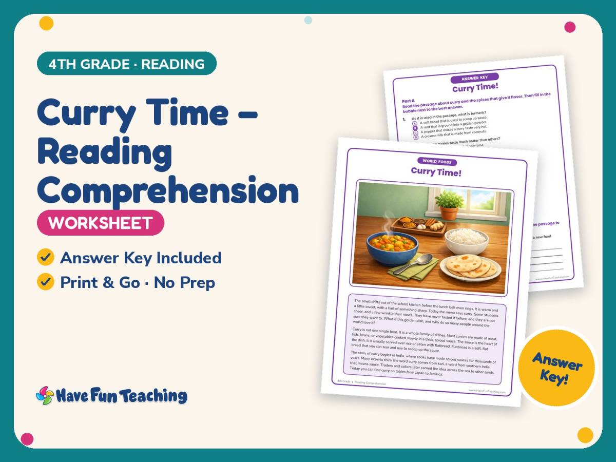 Curry Time – Reading Comprehension Worksheet – 4th Grade Practice preview