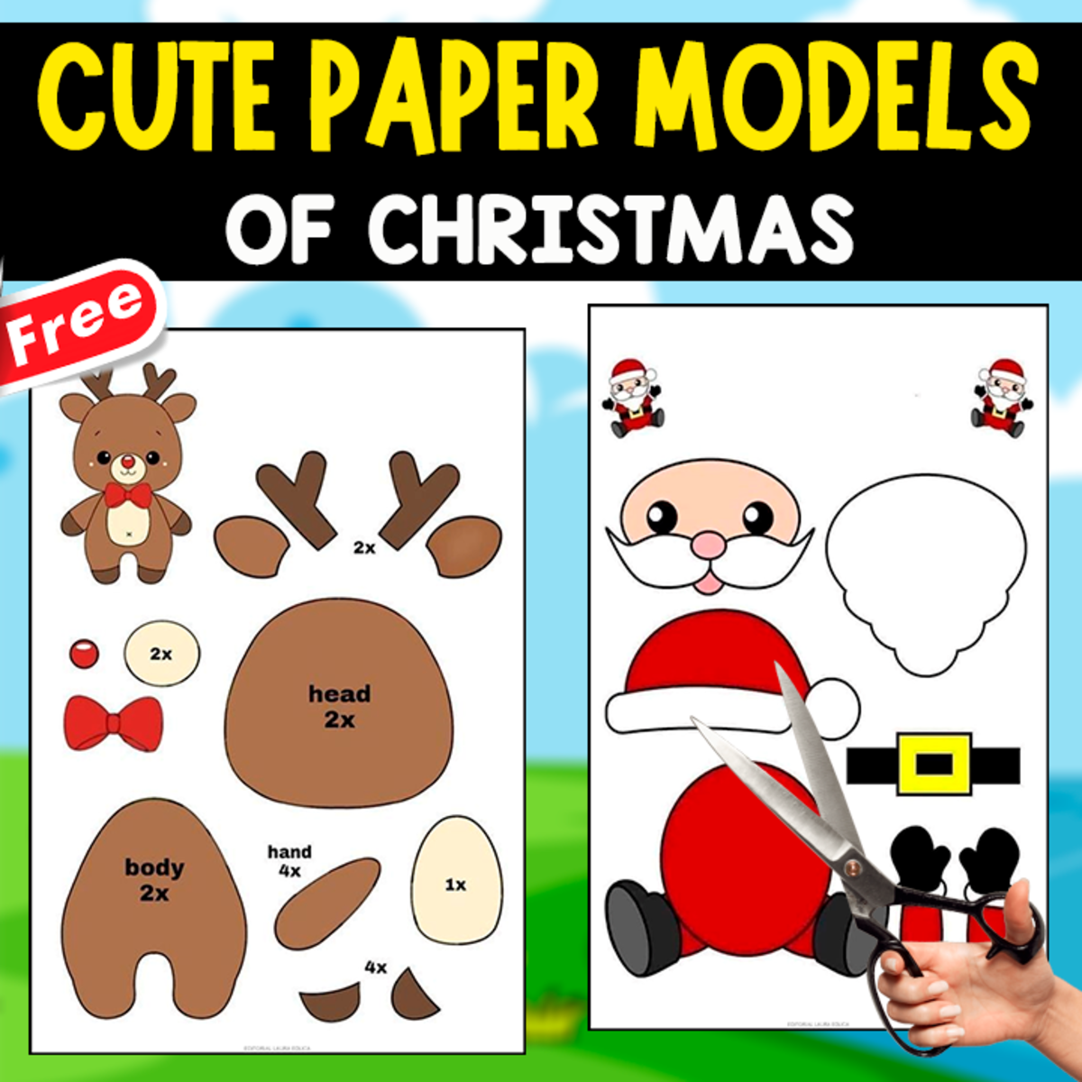 An educational teaching resource from EDITORIAL LAURA EDUCA entitled CUTE PAPER MODELS OF CHRISTMAS | 4 MODELS downloadable at Teach Simple.