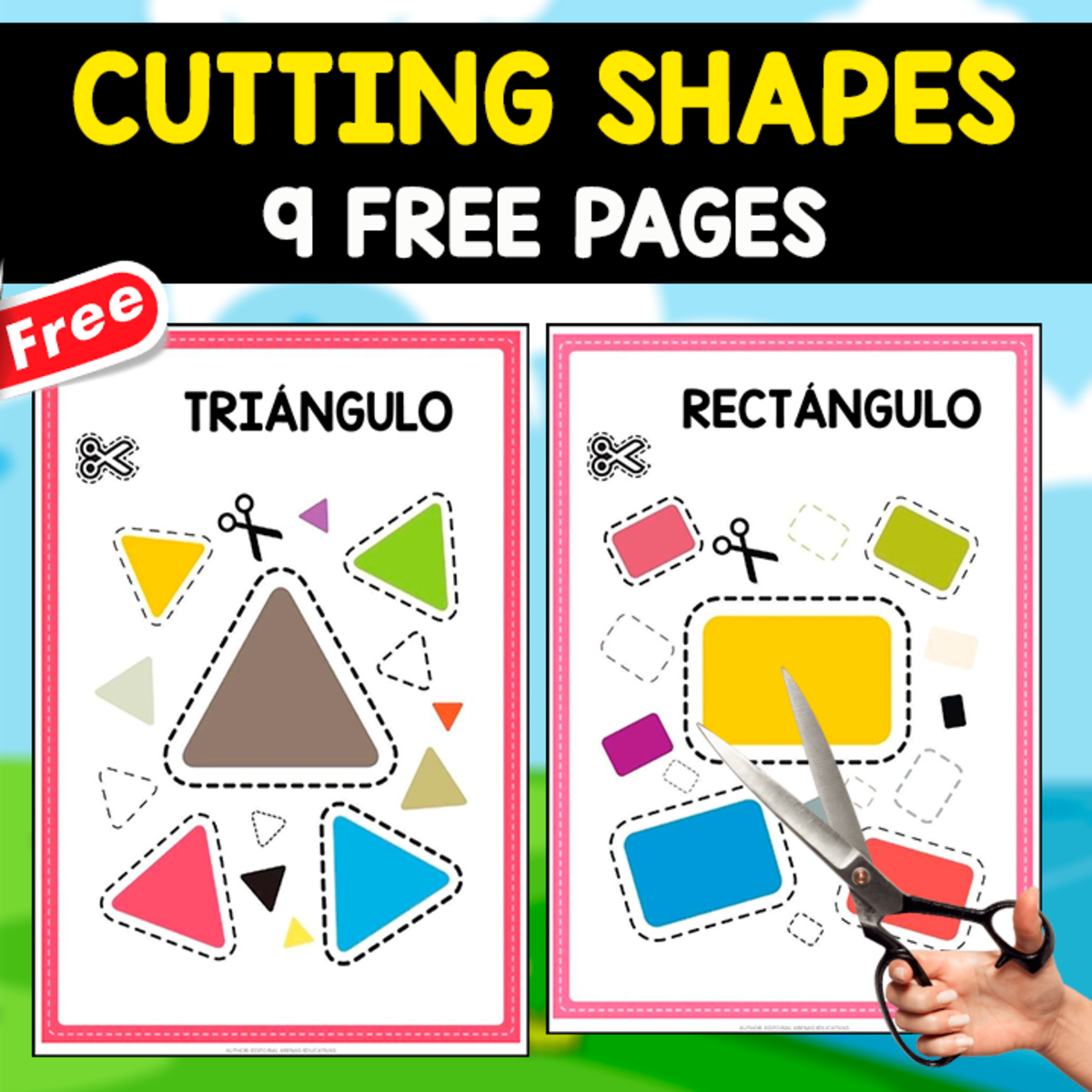 An educational teaching resource from EDITORIAL LAURA EDUCA entitled CUTTING SHAPES IN SPANISH | 9 FREE EXERCISES downloadable at Teach Simple.