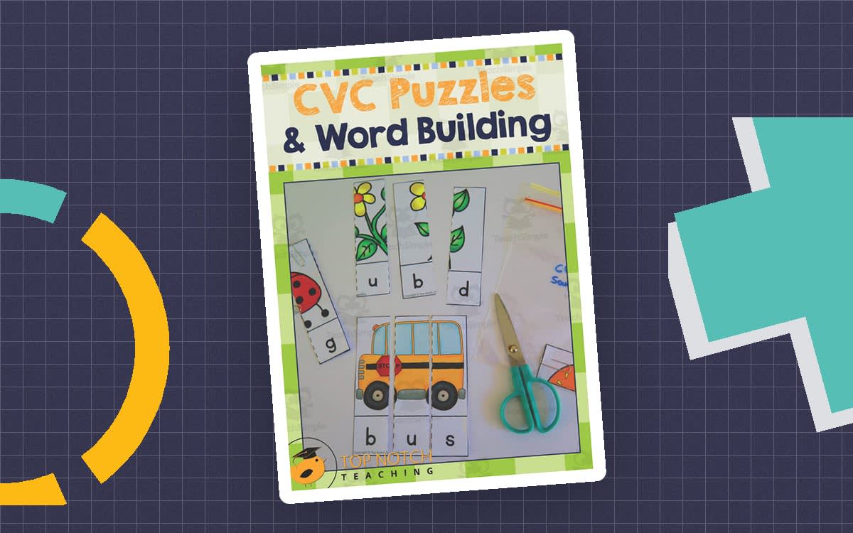 An educational teaching resource from Top Notch Teaching entitled CVC Puzzles & Word Building Activities downloadable at Teach Simple.