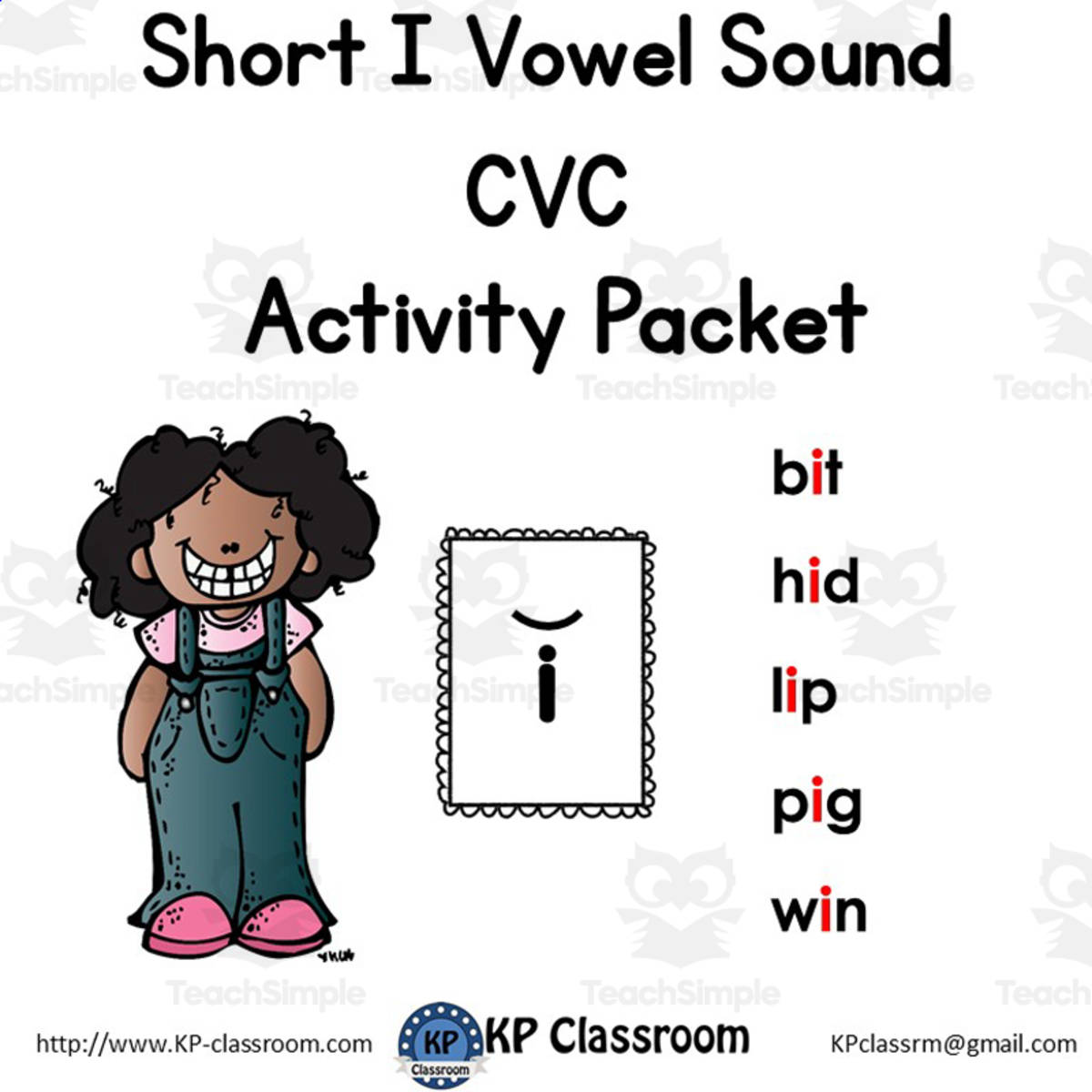 An educational teaching resource from KP Classroom entitled CVC Short I Vowel Sound Activity Packet and Worksheets downloadable at Teach Simple.