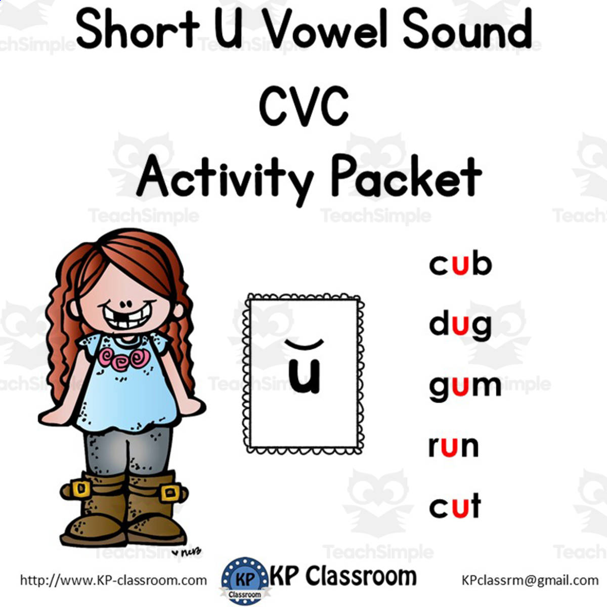 An educational teaching resource from KP Classroom entitled CVC Short U Vowel Sound Activity Packet and Worksheets downloadable at Teach Simple.