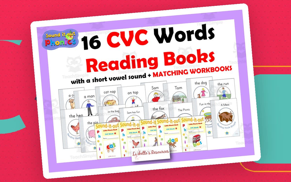 An educational teaching resource from Lilibette's Resources entitled CVC Short Vowel Phonic Reading Books Fully Decodable + Workbooks downloadable at Teach Simple.