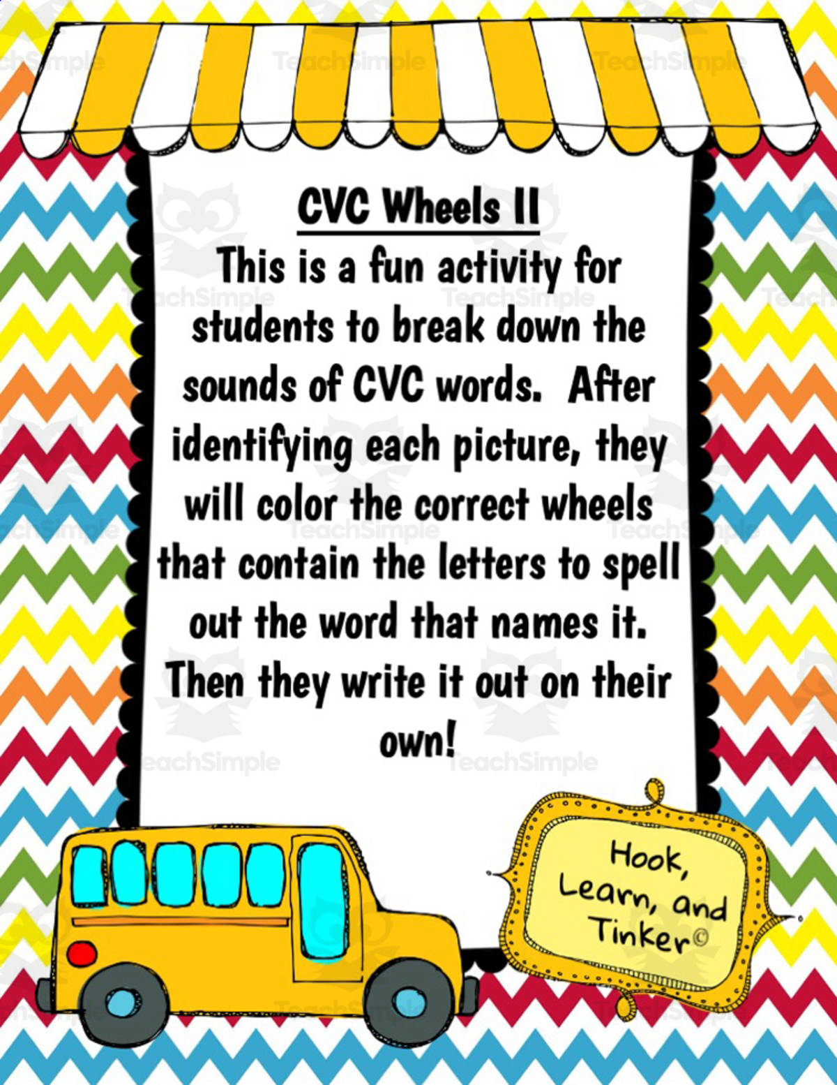 An educational teaching resource from Hook Learn and Tinker entitled CVC Wheels Activity #2 downloadable at Teach Simple.