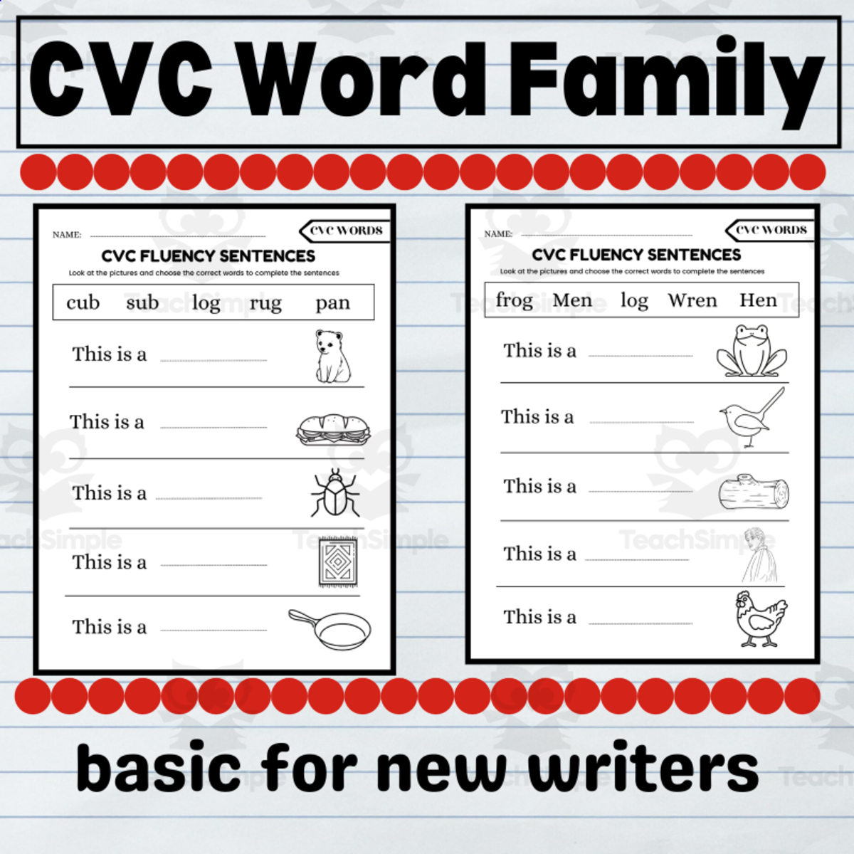 An educational teaching resource from Your Teaching Companion entitled CVC Word Family Printables | CVC Word Worksheets downloadable at Teach Simple.
