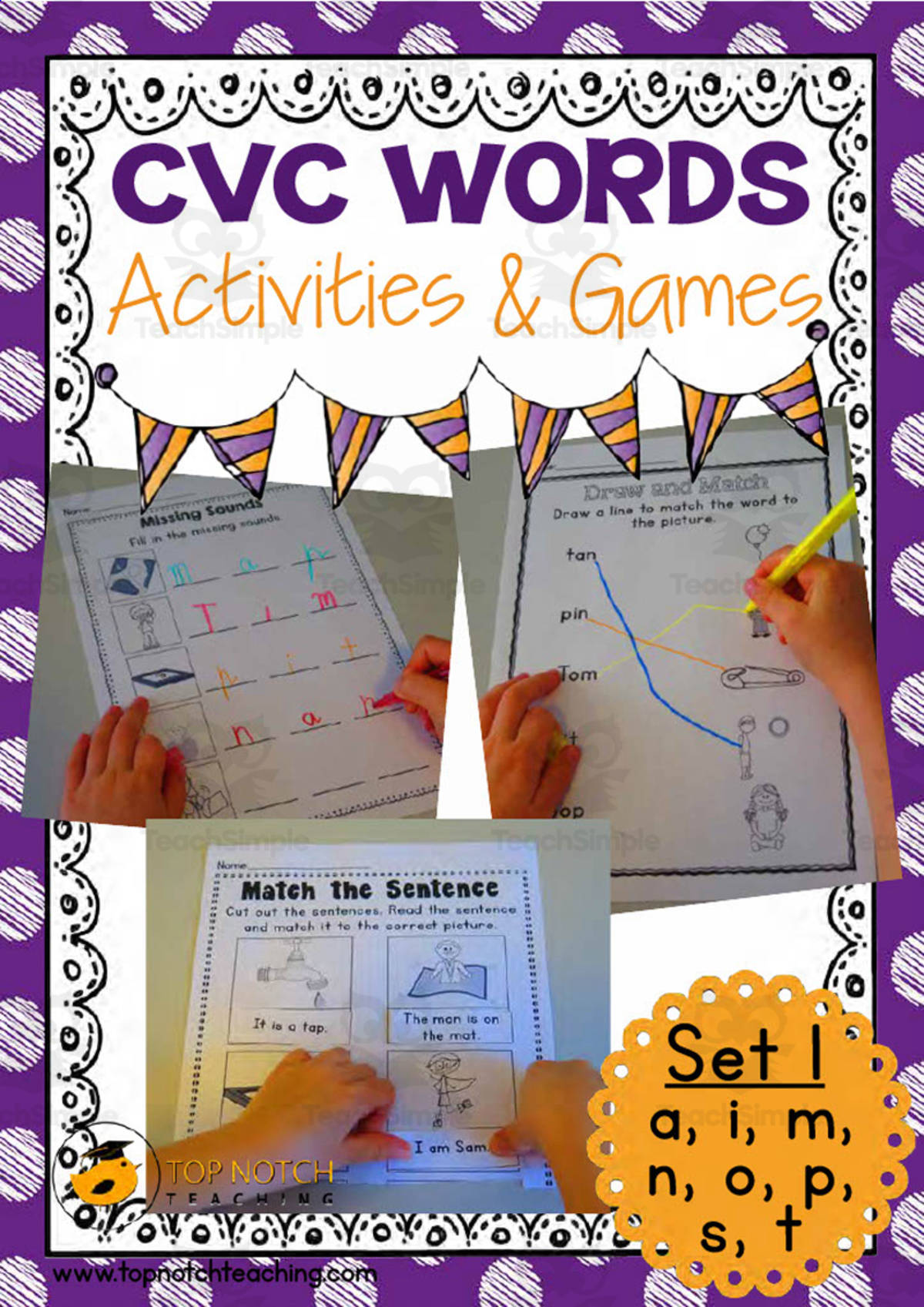 An educational teaching resource from Top Notch Teaching entitled CVC Words Activity Packet - Set 1 downloadable at Teach Simple.