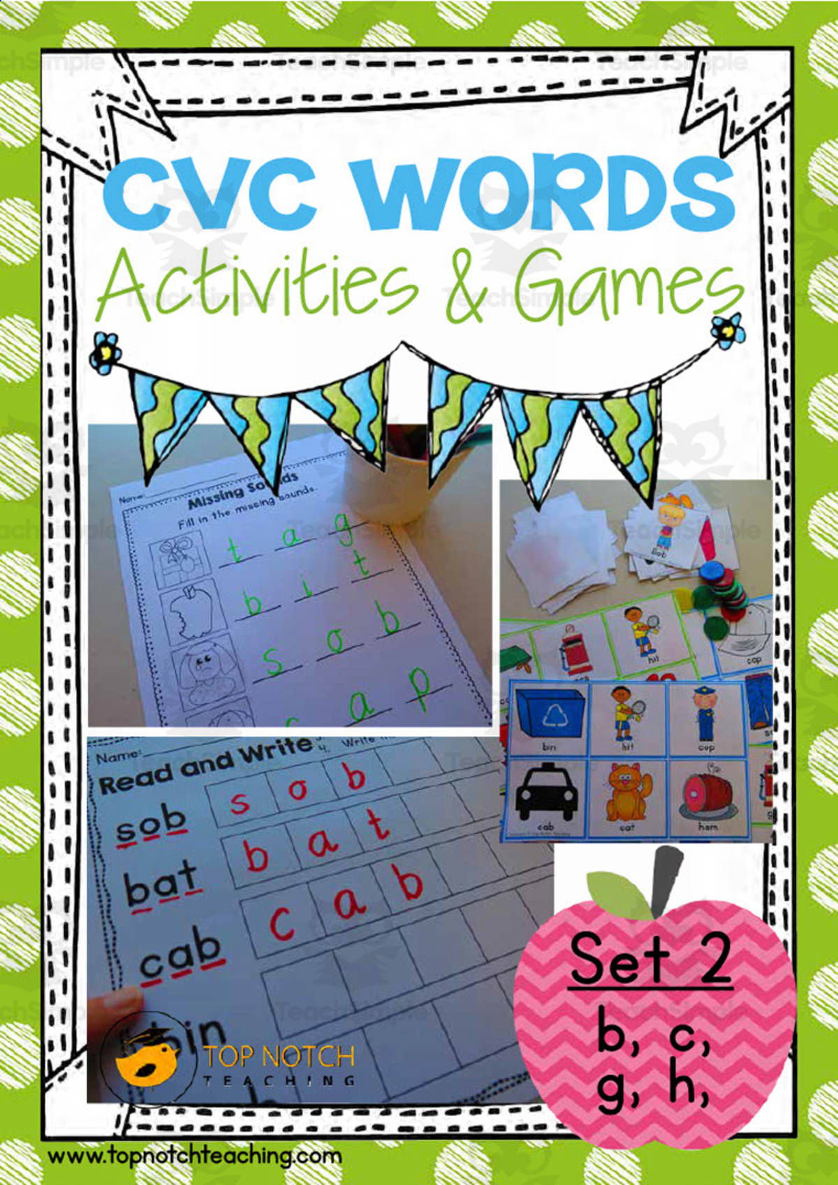 An educational teaching resource from Top Notch Teaching entitled CVC Words Activity Packet - Set 2 downloadable at Teach Simple.