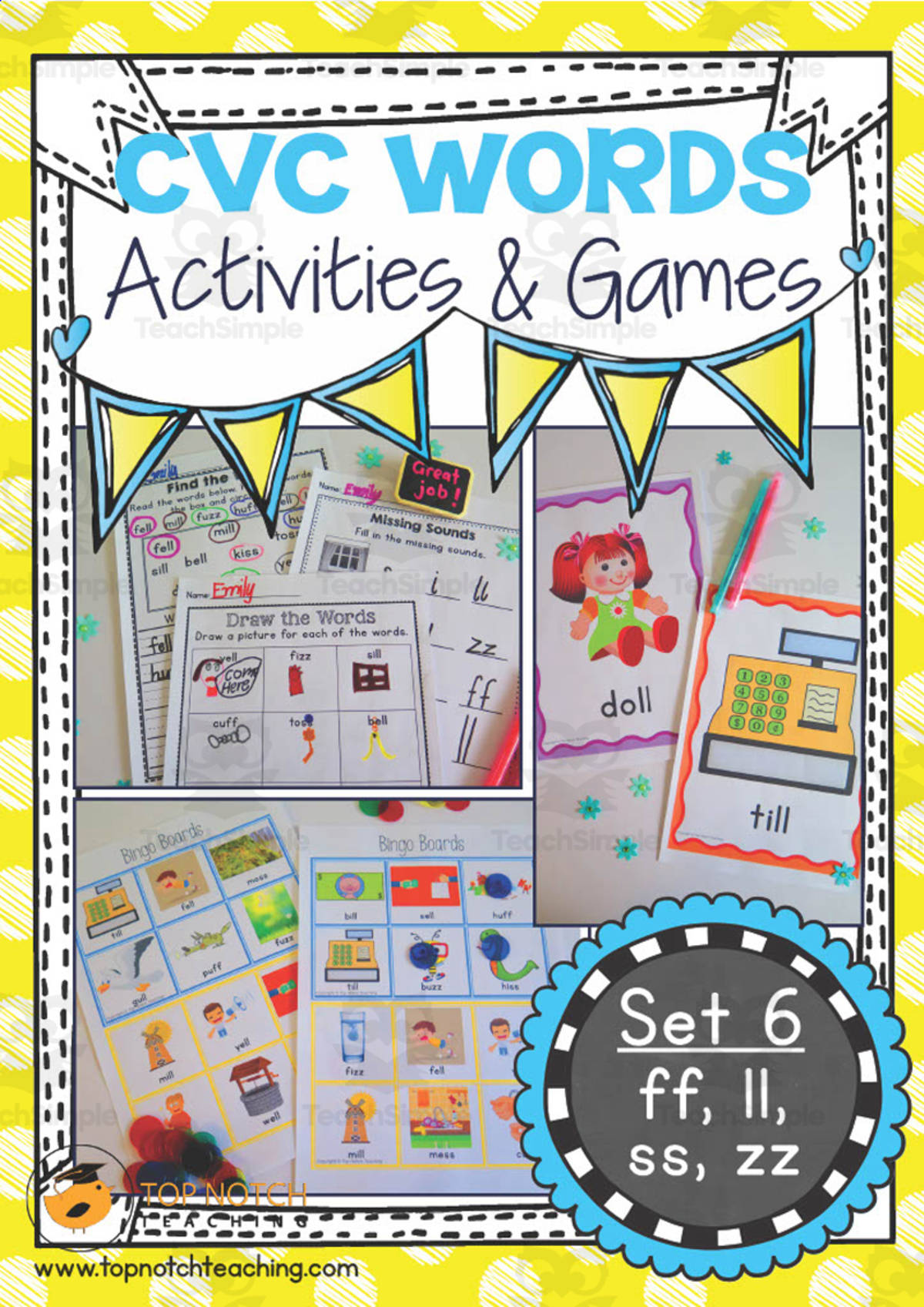 An educational teaching resource from Top Notch Teaching entitled CVC Words Activity Packet - Set 6 downloadable at Teach Simple.