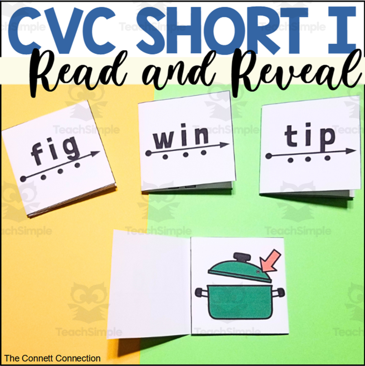An educational teaching resource from The Connett Connection entitled CVC Words Read and Reveal Blending Cards Short I Words downloadable at Teach Simple.