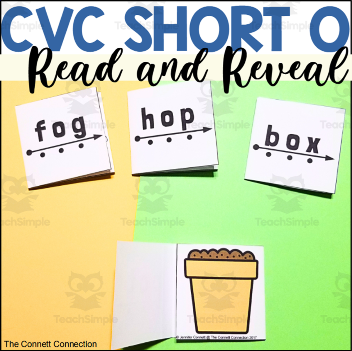 An educational teaching resource from The Connett Connection entitled CVC Words Read and Reveal Blending Cards Short O Words downloadable at Teach Simple.