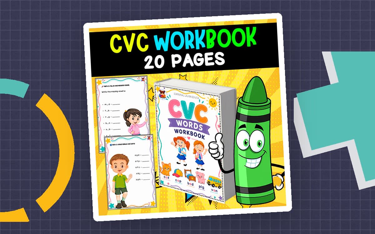 An educational teaching resource from EDITORIAL LAURA EDUCA entitled CVC WORKBOOK | FREE RESOURCE | 20 PAGES downloadable at Teach Simple.