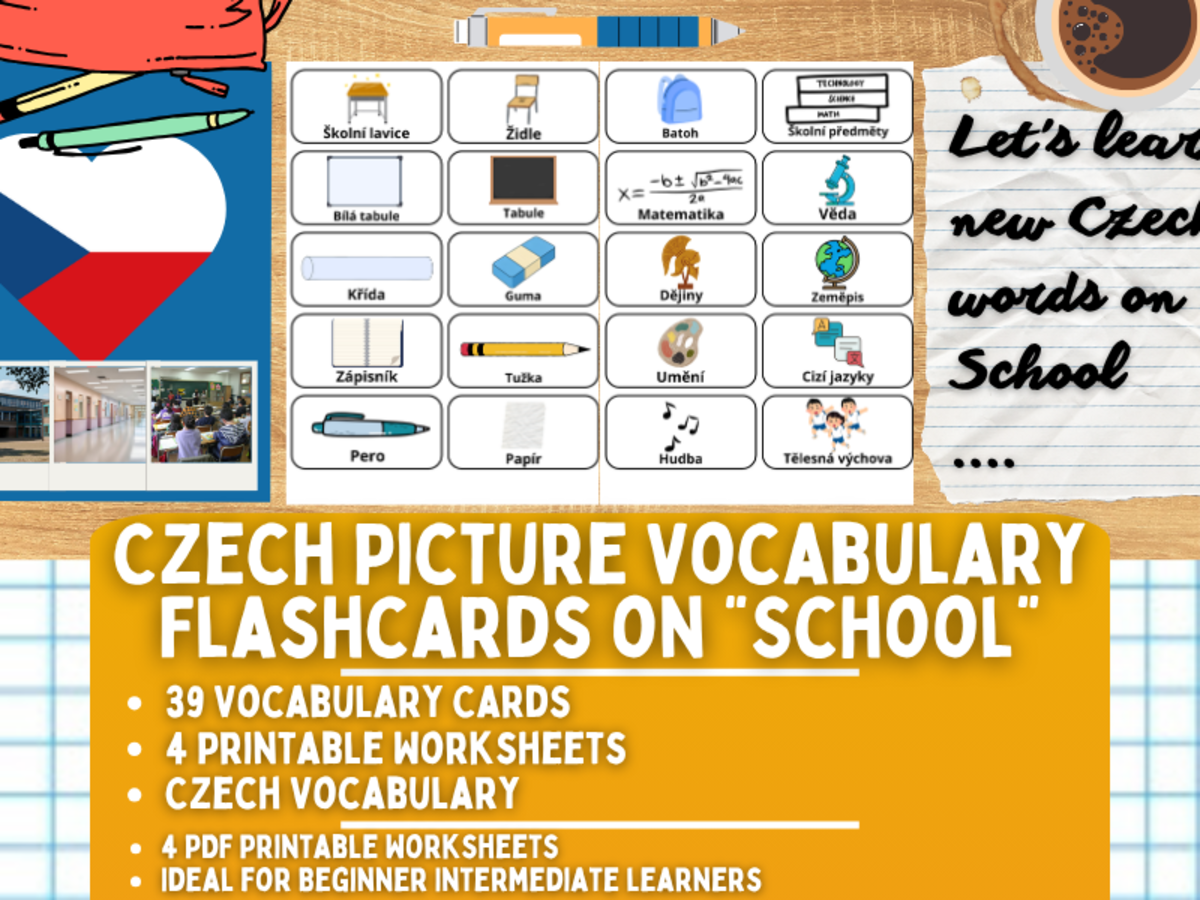 An educational teaching resource from Learning with Alan entitled Czech Picture Vocabulary Flashcards - School downloadable at Teach Simple.