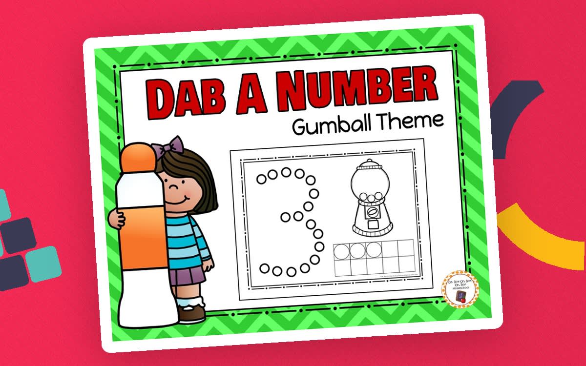 An educational teaching resource from Oh Boy Homeschool entitled Dab a Number 0-10 - Gumball Theme downloadable at Teach Simple.