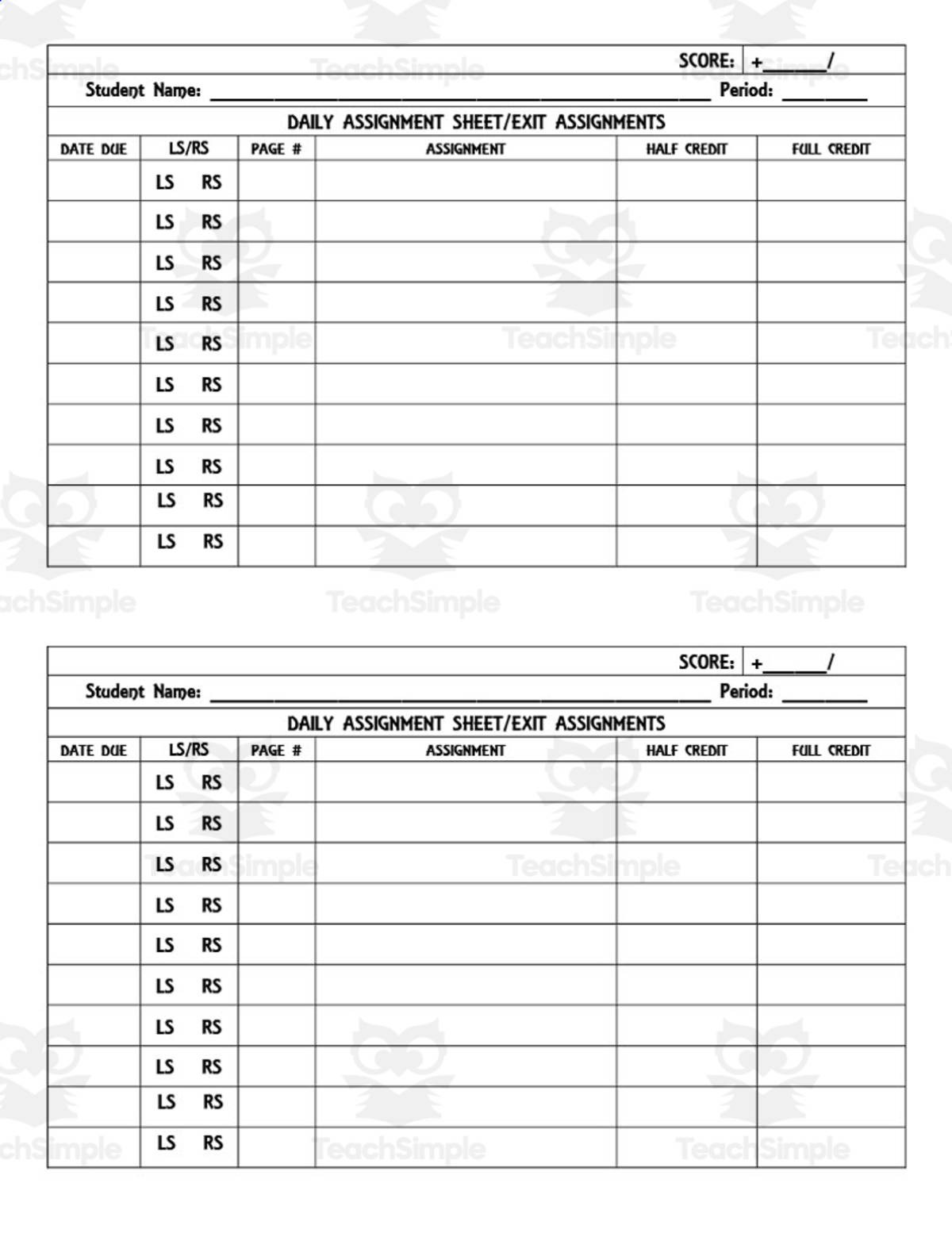 An educational teaching resource from Zrinka Smith entitled Daily Assignment Exit Stamp Sheet downloadable at Teach Simple.