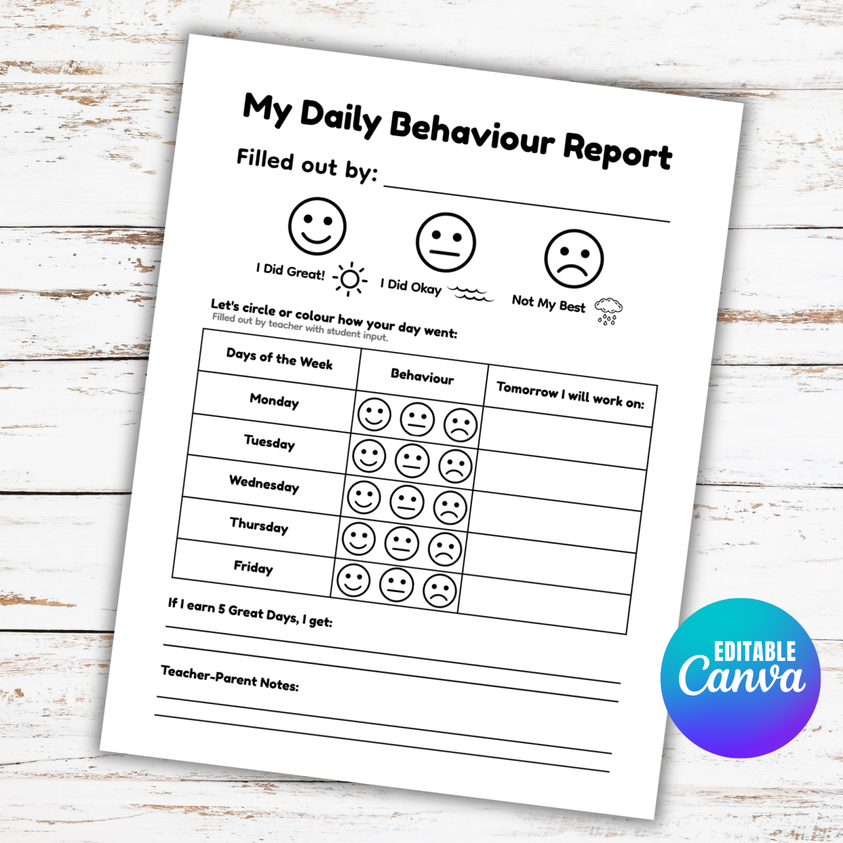 An educational teaching resource from screenzro entitled Daily Behavior Report Home Chart Parent-Teacher Communication Log downloadable at Teach Simple.