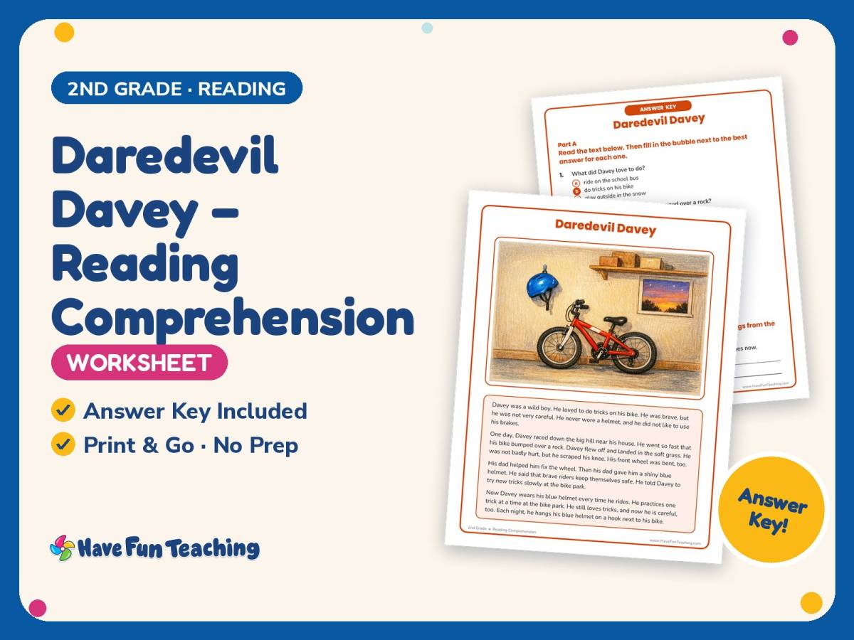 Daredevil Davey – Reading Comprehension Worksheet – 2nd Grade Practice preview