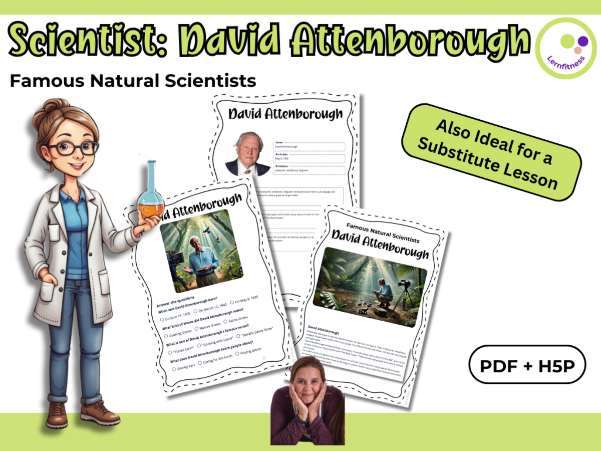 An educational teaching resource from Lernfitness entitled David Attenborough – Fact Sheet, Quiz & Interactive PDF incl. H5P downloadable at Teach Simple.