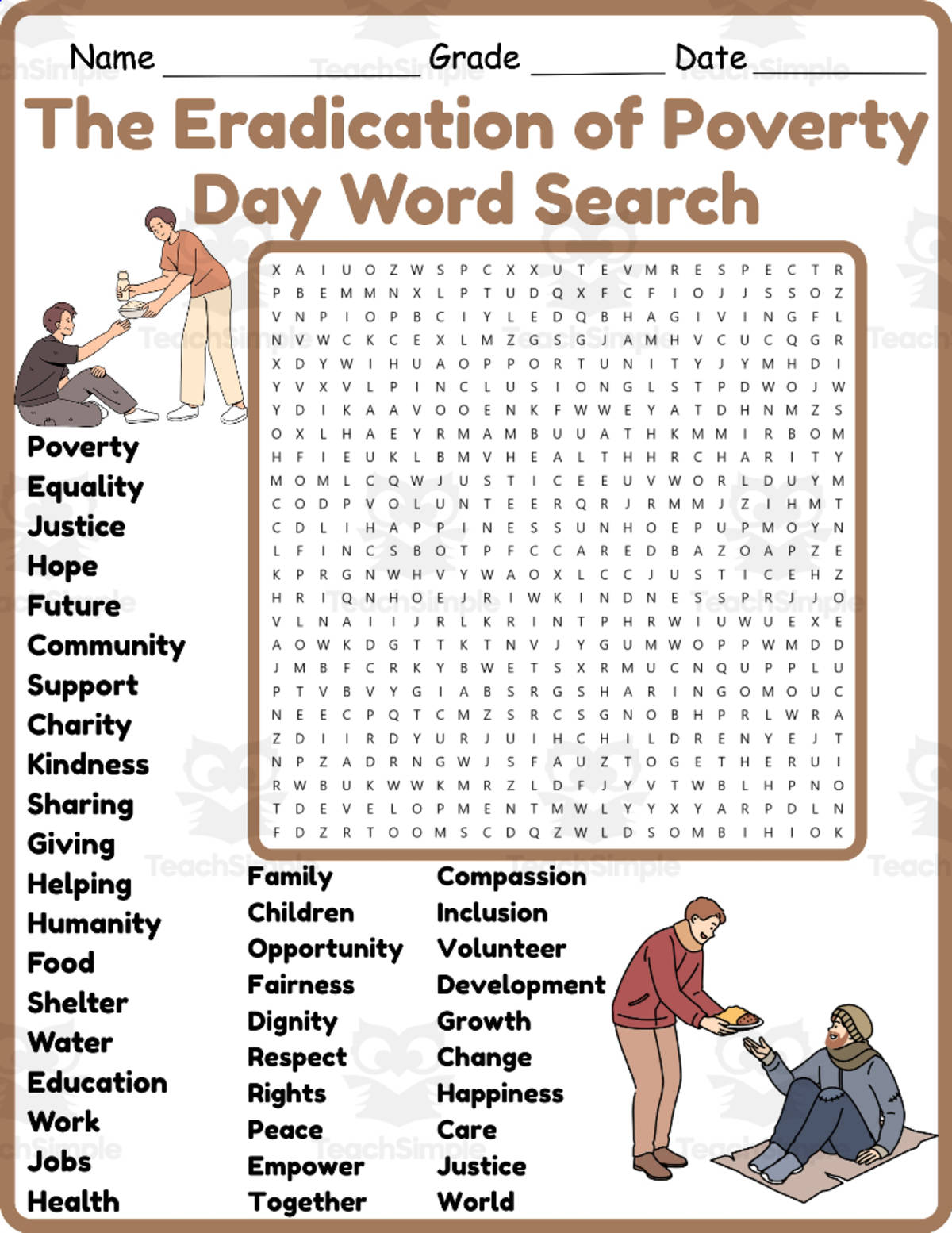 An educational teaching resource from Classsimple entitled Day for the Eradication of Poverty Word Search 2rd 3th 4th 5th Grade downloadable at Teach Simple.