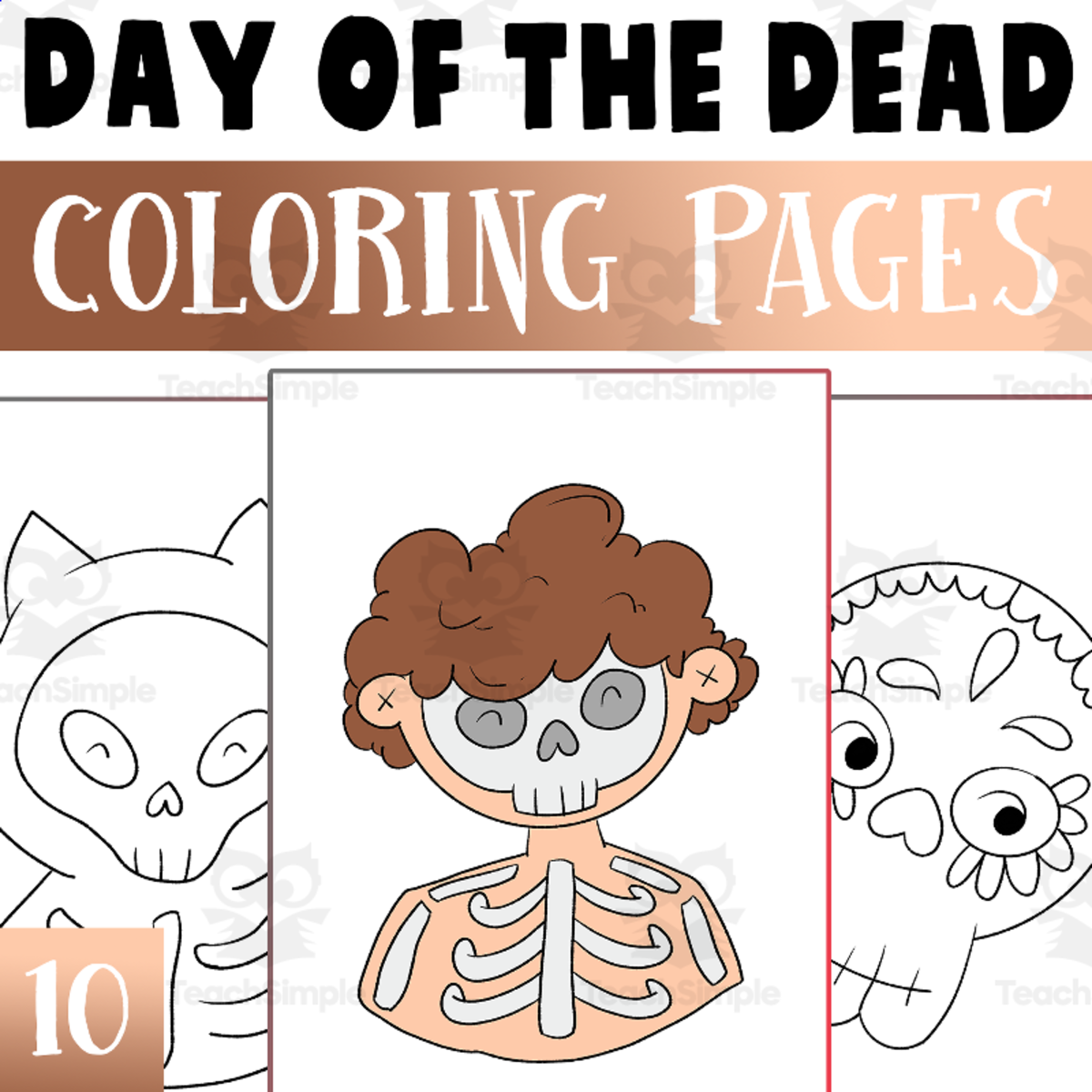 An educational teaching resource from Lapiiin Art Activities entitled Day of The Dead Coloring Pages, Dia De Los Muertos Coloring Worksheets downloadable at Teach Simple.