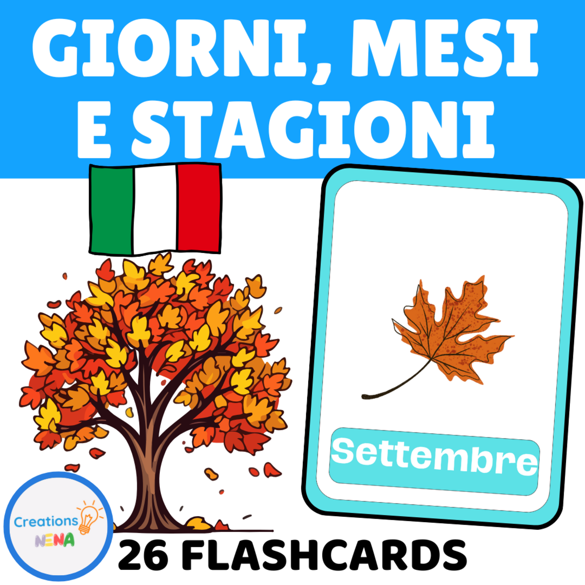 An educational teaching resource from Nena Creations entitled Days, Months, Seasons in Italian. downloadable at Teach Simple.