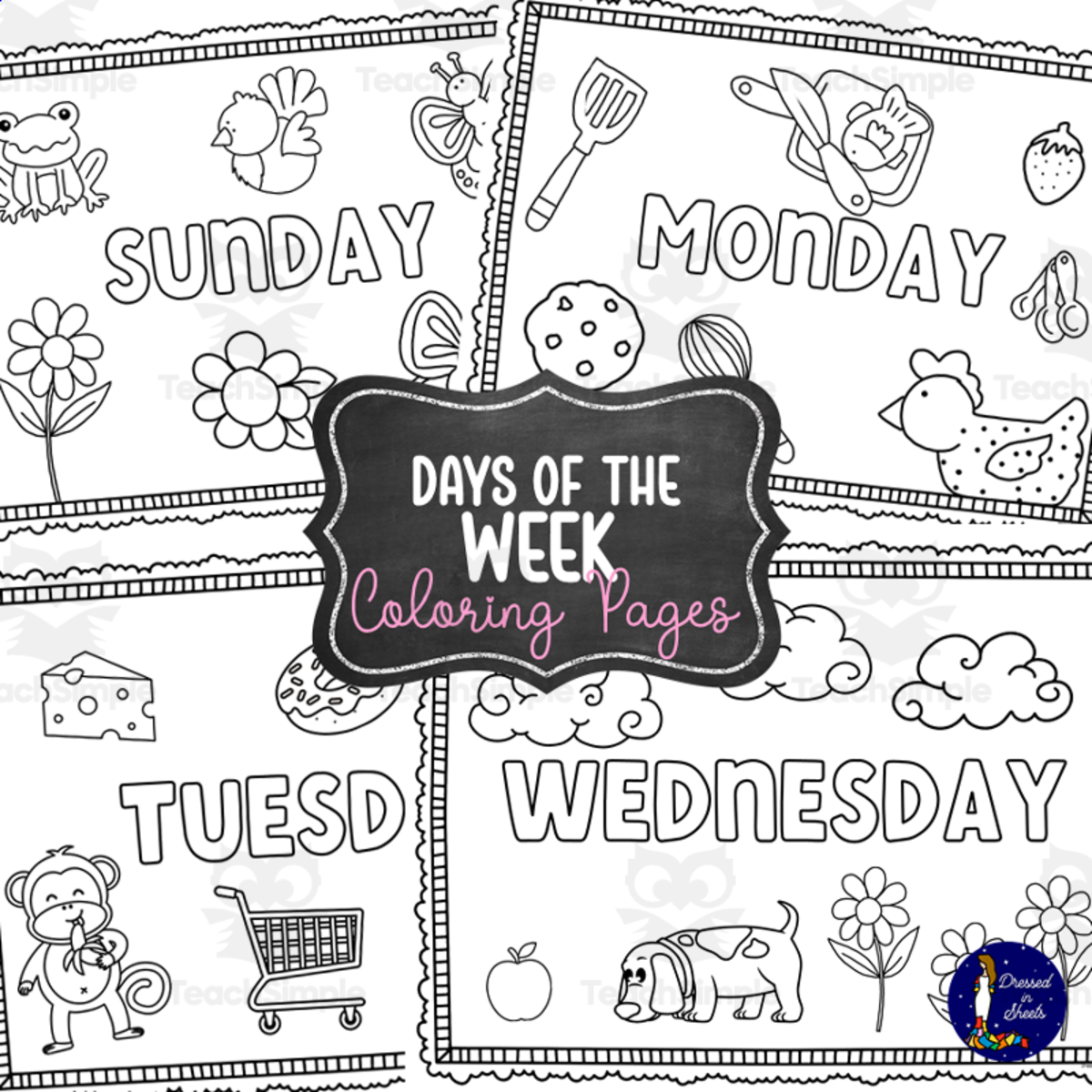 An educational teaching resource from Soumara Siddiqui entitled Days of the Week Coloring Pages downloadable at Teach Simple.