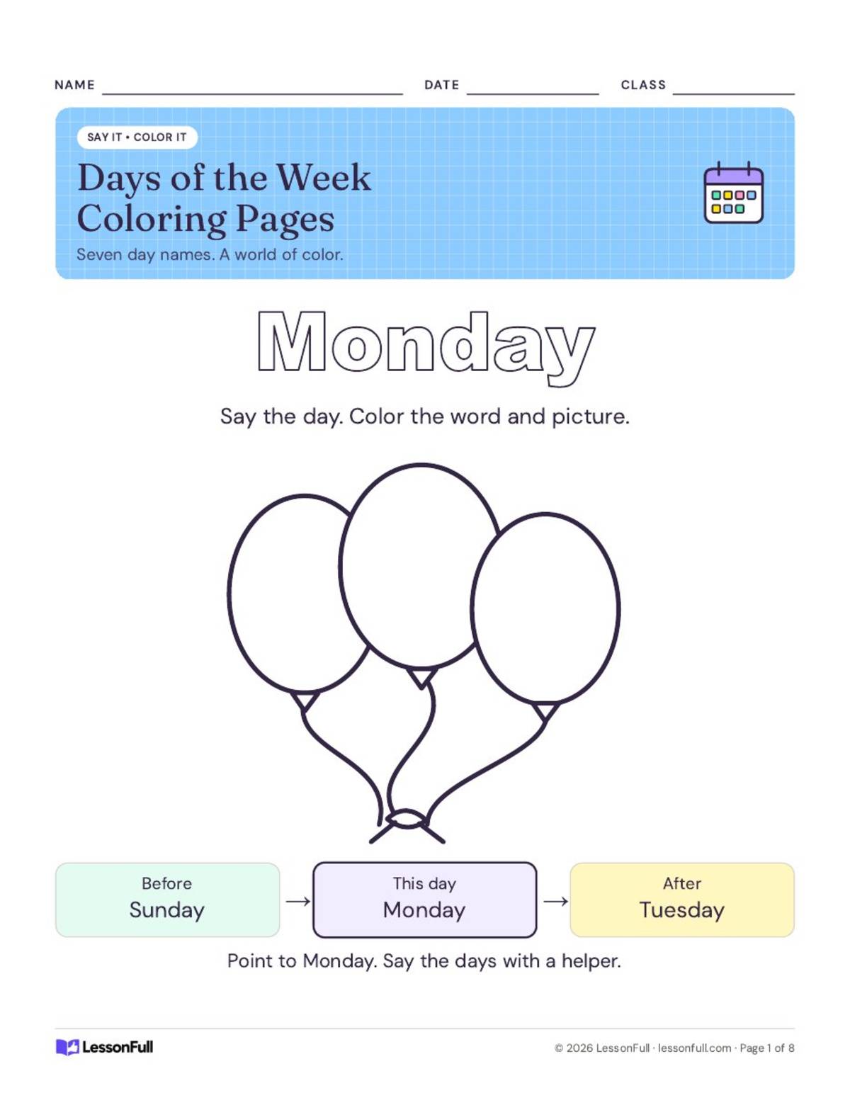 Days of the Week Coloring Pages preview