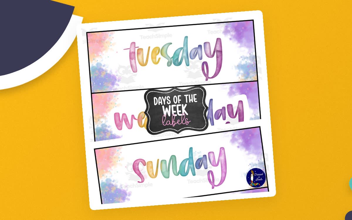 An educational teaching resource from Soumara Siddiqui entitled Days of the Week Labels downloadable at Teach Simple.