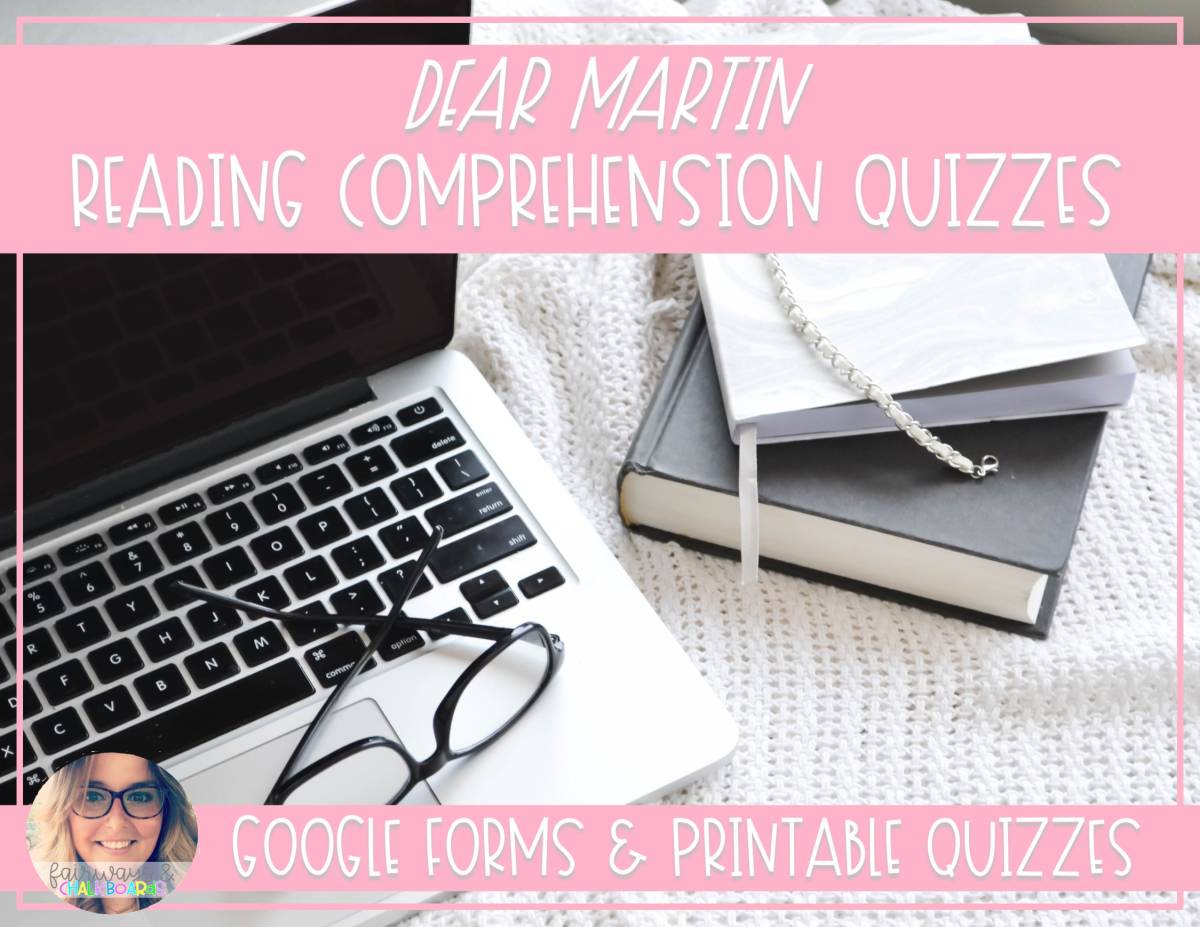 An educational teaching resource from Fairways and Chalkboards entitled Dear Martin Reading Comprehension Quizzes downloadable at Teach Simple.
